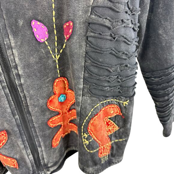 Rising International Cotton Black Floral Patchwork Hooded Zip Up Sweatshirt XL - Picture 4 of 7